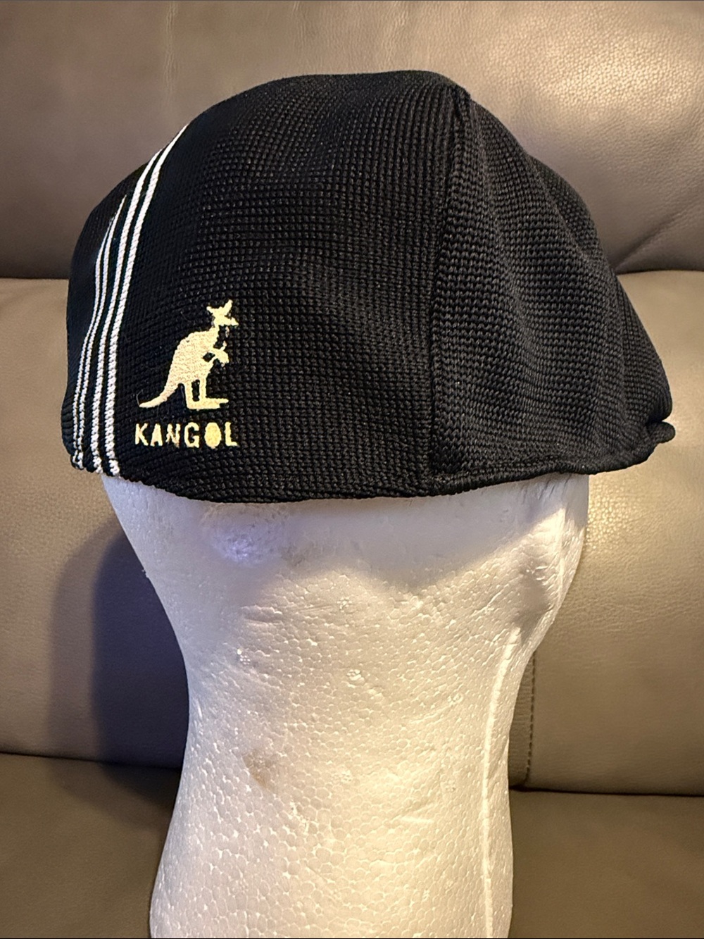 Vintage Y2K KANGOL Black Duckbill Cap with Cream Logo and White Stripes